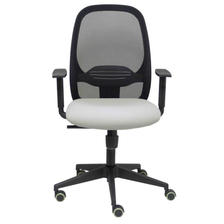 Silla Cilanco negra malla negra asiento bali gris claro brazo regulable.