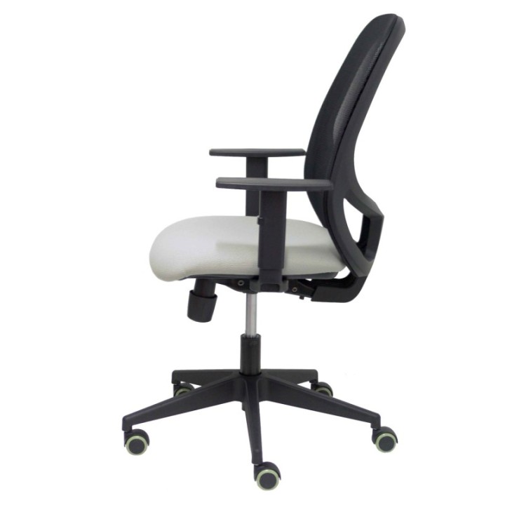 Silla Cilanco negra malla negra asiento bali gris claro brazo regulable.