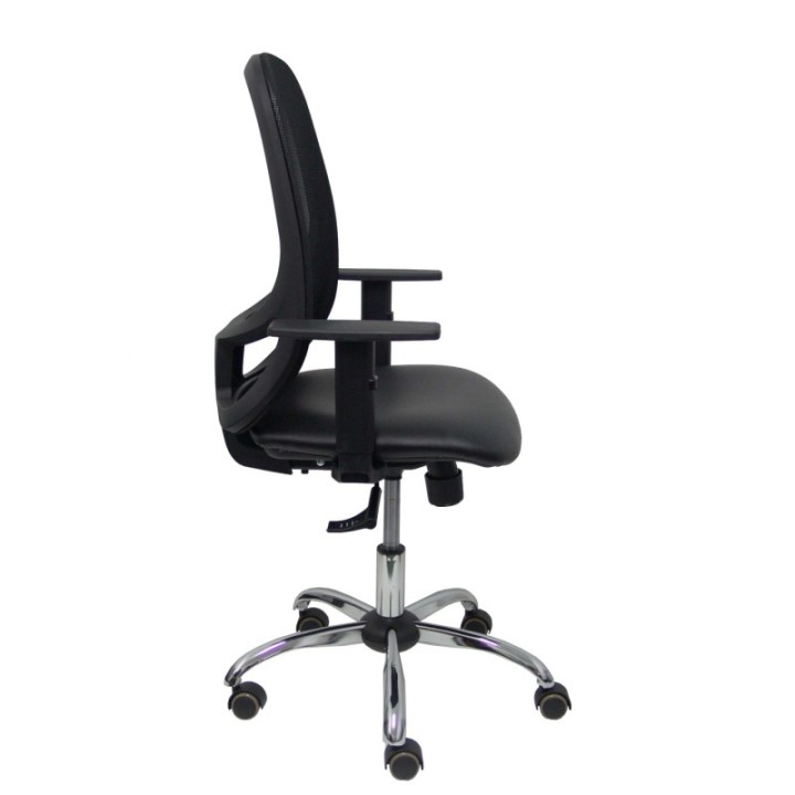 Silla Cilanco negra malla negra asiento similpiel negro brazo regulable base cromada