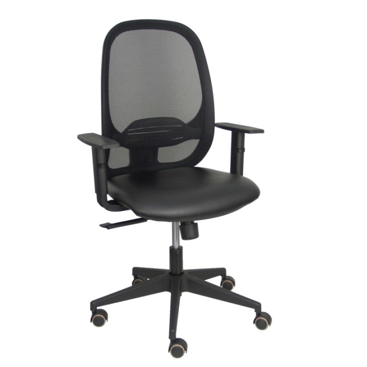 Silla Cilanco negra malla negra asiento similpiel negro brazo regulable.