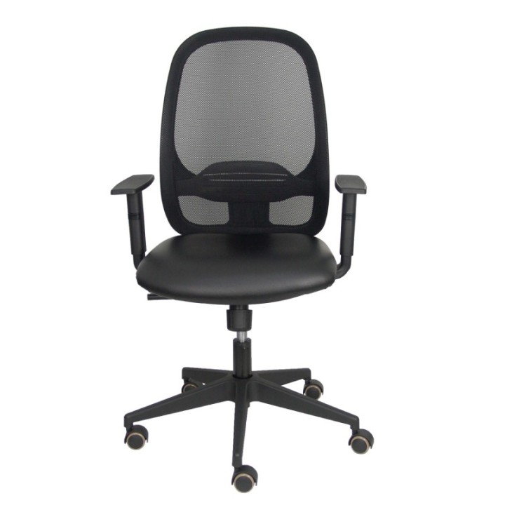 Silla Cilanco negra malla negra asiento similpiel negro brazo regulable.