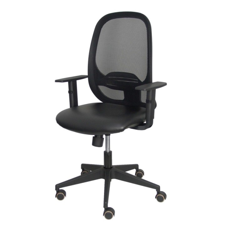 Silla Cilanco negra malla negra asiento similpiel negro brazo regulable.