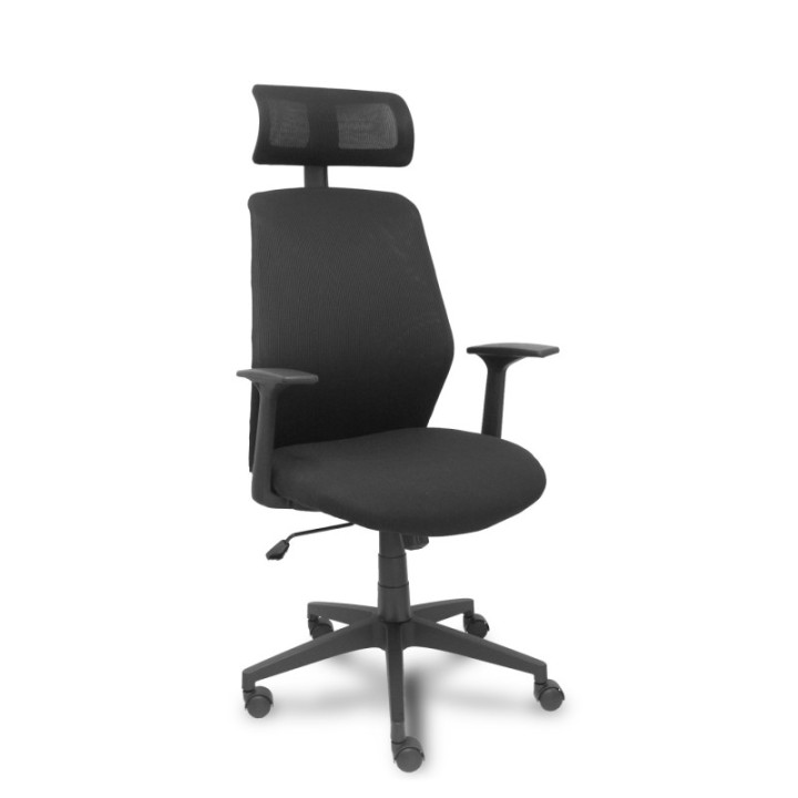 Silla Parolis respaldo malla negro con cabecero y asiento aran negro