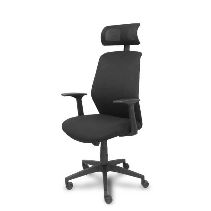 Silla Parolis respaldo malla negro con cabecero y asiento aran negro