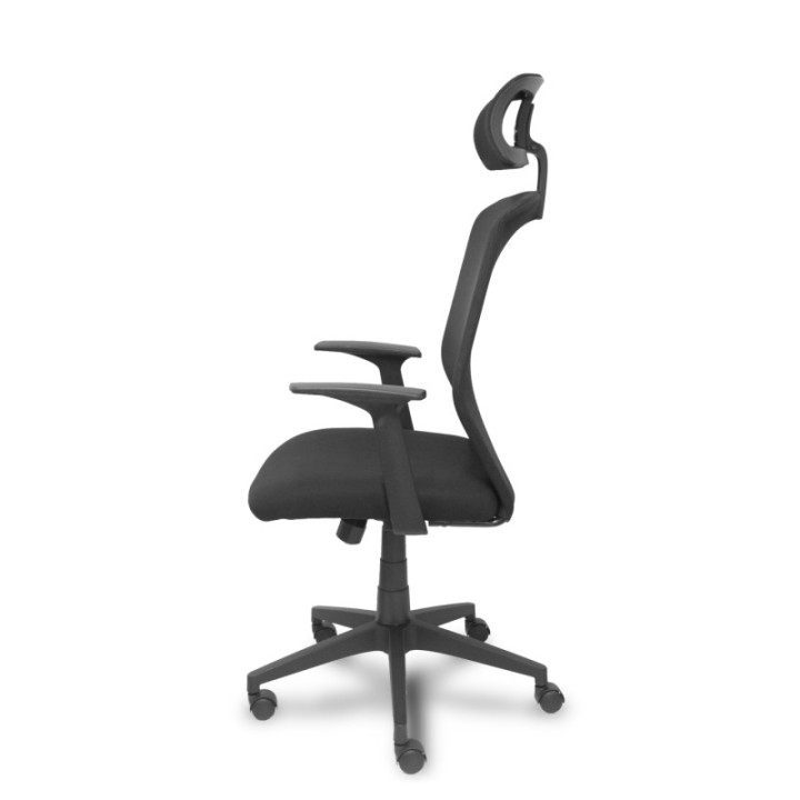 Silla Parolis respaldo malla negro con cabecero y asiento aran negro