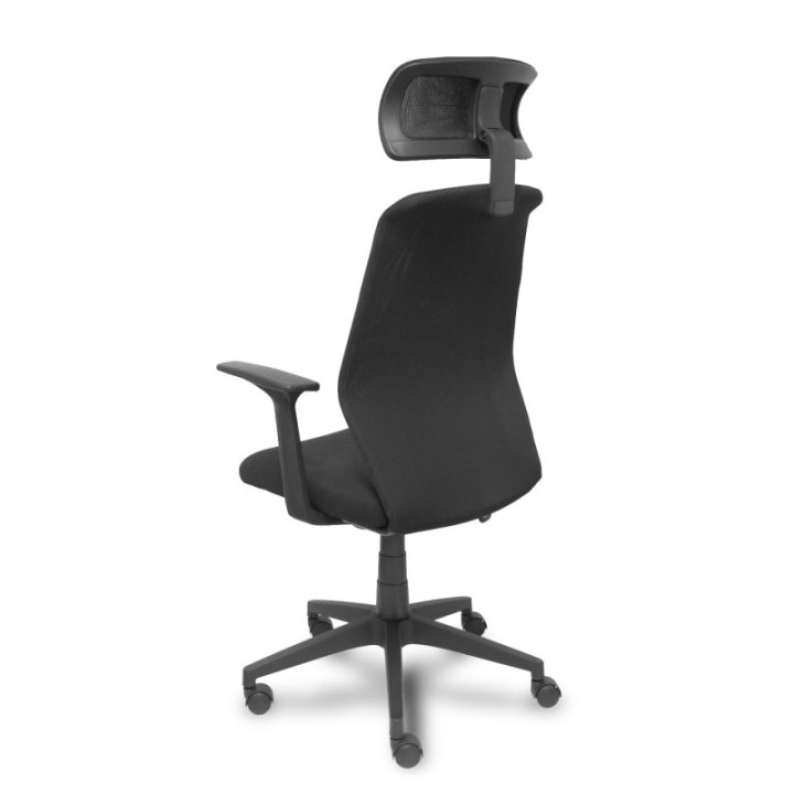 Silla Parolis respaldo malla negro con cabecero y asiento aran negro
