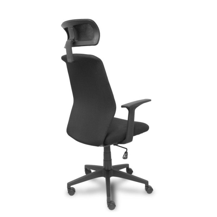 Silla Parolis respaldo malla negro con cabecero y asiento aran negro