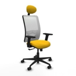 Zulema sincro malla blanca bali amarillo brazos 2D base nailon cabecero fijo ruedas 65mm nailon