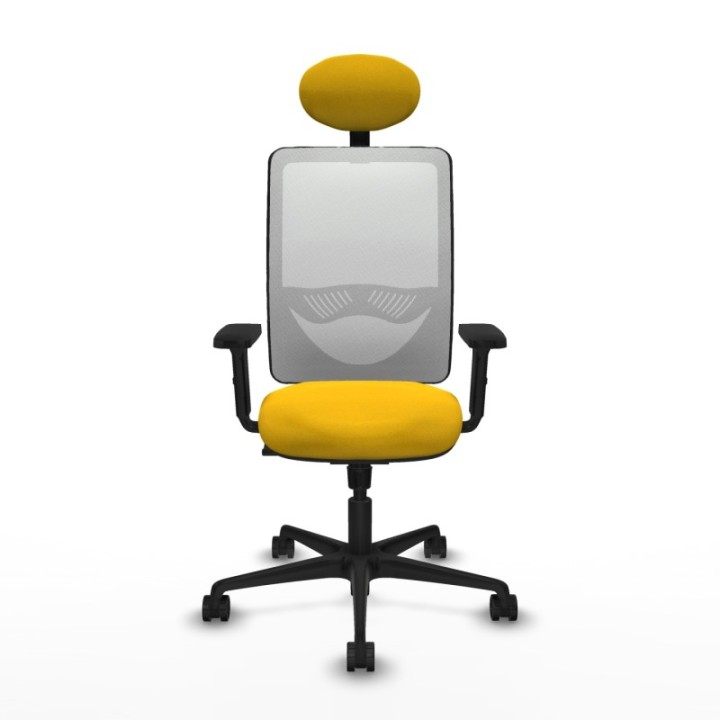 Zulema sincro malla blanca bali amarillo brazos 2D base nailon cabecero fijo ruedas 65mm nailon