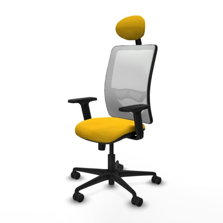 Zulema sincro malla blanca bali amarillo brazos 2D base nailon cabecero fijo ruedas 65mm nailon