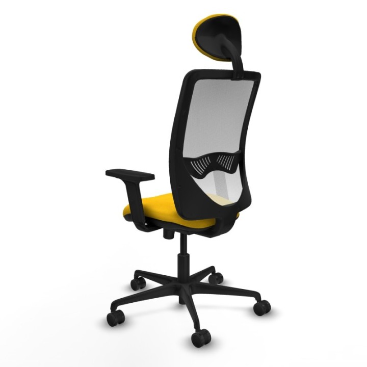 Zulema sincro malla blanca bali amarillo brazos 2D base nailon cabecero fijo ruedas 65mm nailon