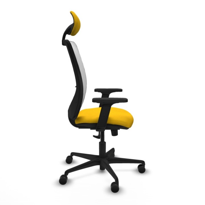 Zulema sincro malla blanca bali amarillo brazos 2D base nailon cabecero fijo ruedas 65mm nailon