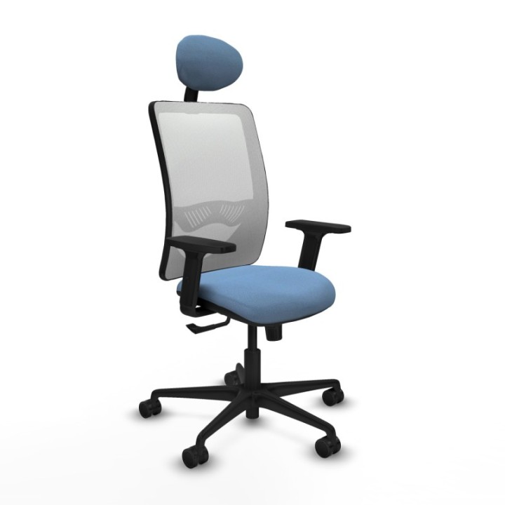 Zulema sincro malla blanca bali azul cielo brazos 2D base nailon cabecero fijo ruedas 65mm nailon