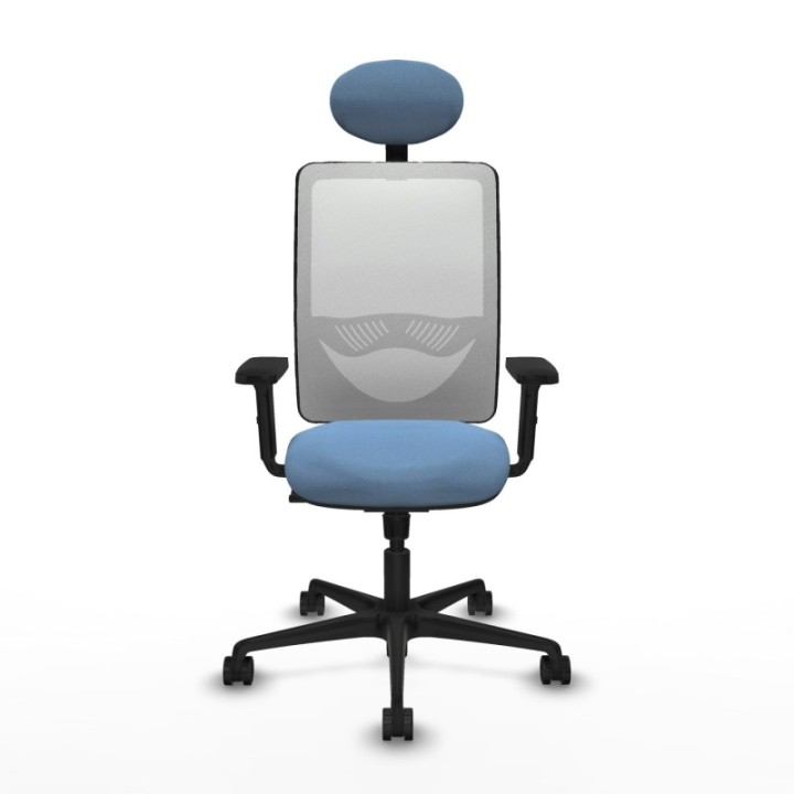 Zulema sincro malla blanca bali azul cielo brazos 2D base nailon cabecero fijo ruedas 65mm nailon