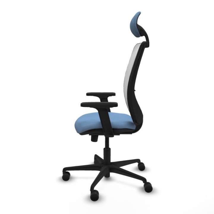 Zulema sincro malla blanca bali azul cielo brazos 2D base nailon cabecero fijo ruedas 65mm nailon