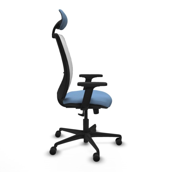 Zulema sincro malla blanca bali azul cielo brazos 2D base nailon cabecero fijo ruedas 65mm nailon