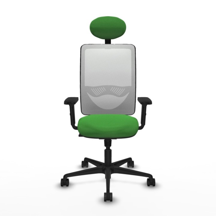 Zulema sincro malla blanca bali verde brazos 2D base nailon cabecero fijo ruedas 65mm nailon