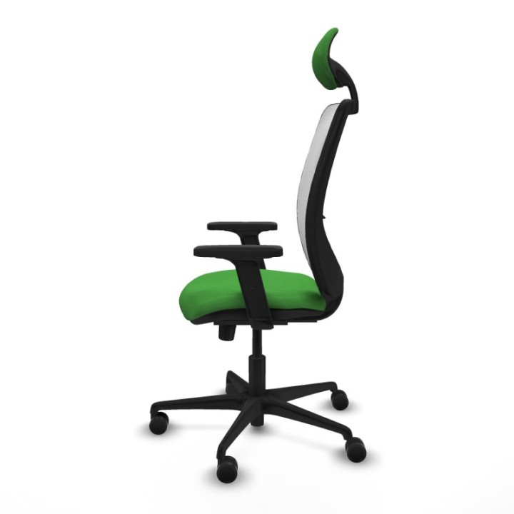 Zulema sincro malla blanca bali verde brazos 2D base nailon cabecero fijo ruedas 65mm nailon