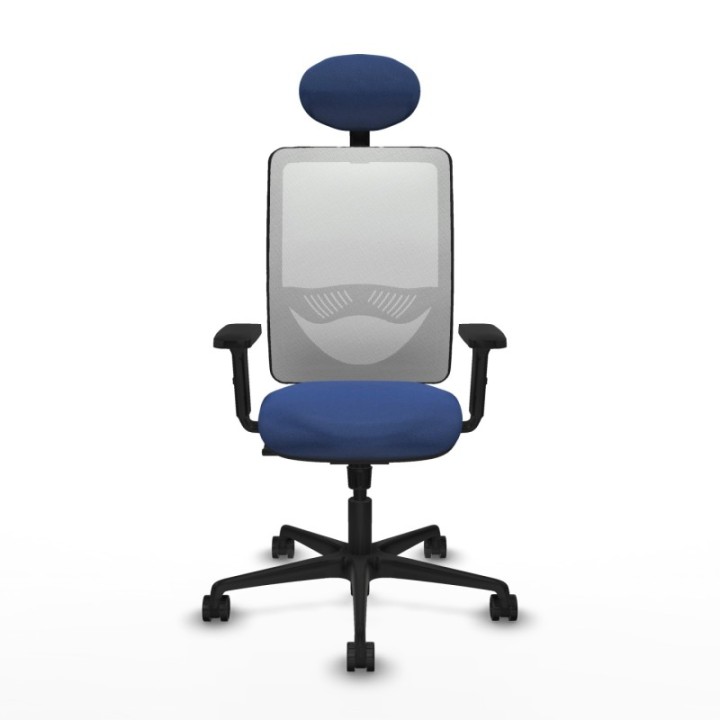 Zulema sincro malla blanca bali azul marino brazos 2D base nailon cabecero fijo ruedas 65mm nailon