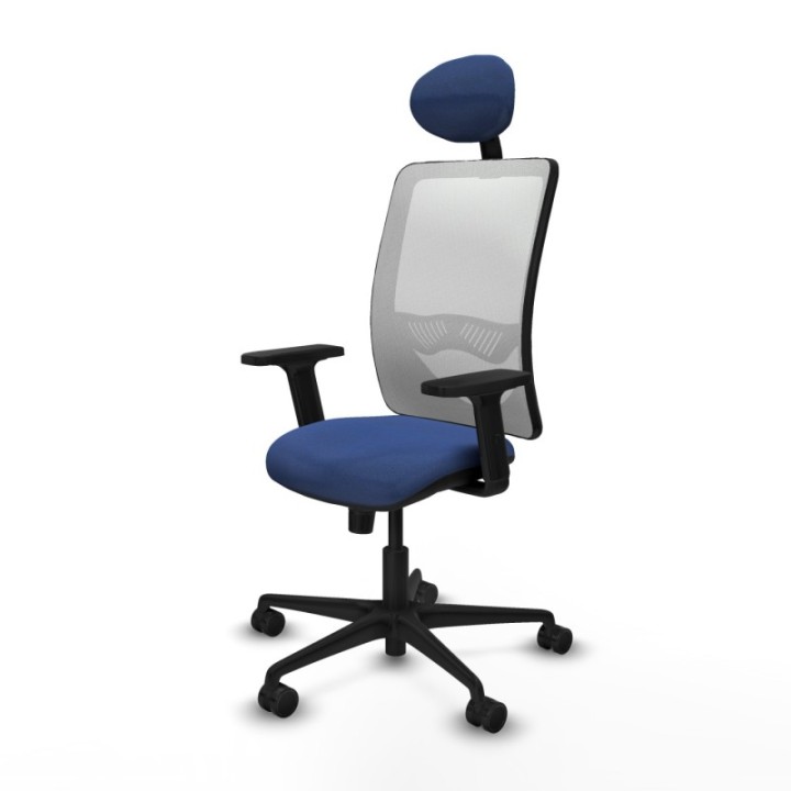 Zulema sincro malla blanca bali azul marino brazos 2D base nailon cabecero fijo ruedas 65mm nailon