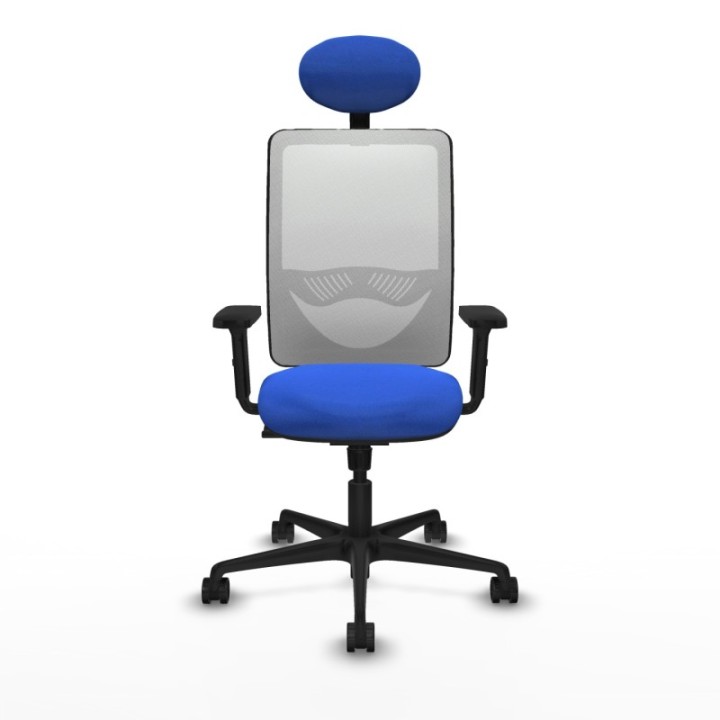 Zulema sincro malla blanca bali azul brazos 2D base nailon cabecero fijo ruedas 65mm nailon