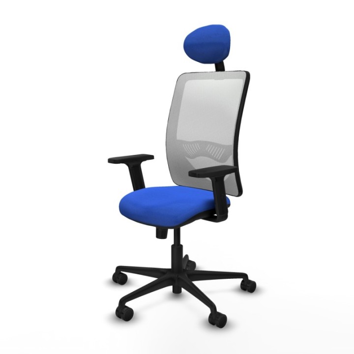 Zulema sincro malla blanca bali azul brazos 2D base nailon cabecero fijo ruedas 65mm nailon