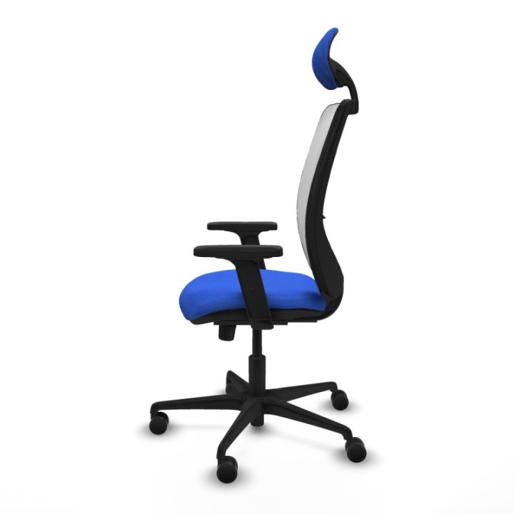 Zulema sincro malla blanca bali azul brazos 2D base nailon cabecero fijo ruedas 65mm nailon