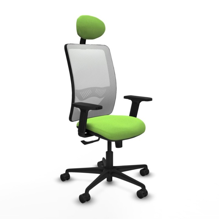 Zulema sincro malla blanca bali pistacho brazos 2D base nailon cabecero fijo ruedas 65mm nailon