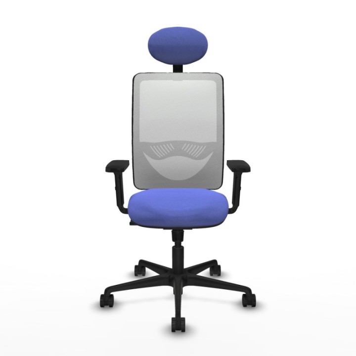 Zulema sincro malla blanca bali azul claro brazos 2D base nailon cabecero fijo ruedas 65mm nailon