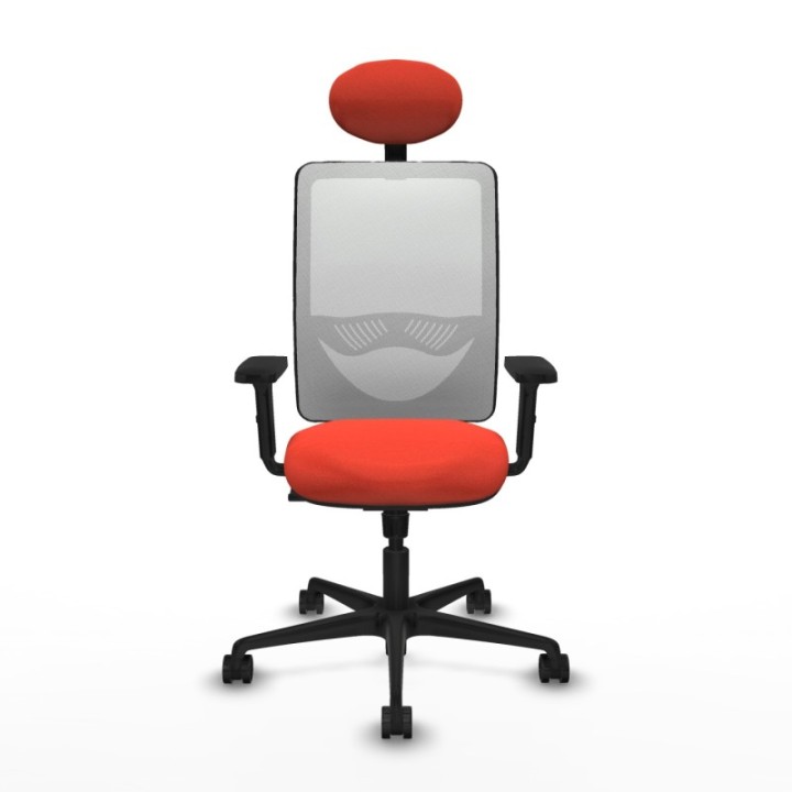 Zulema sincro malla blanca bali naranja oscuro brazos 2D base nailon cabecero fijo ruedas 65mm nailon