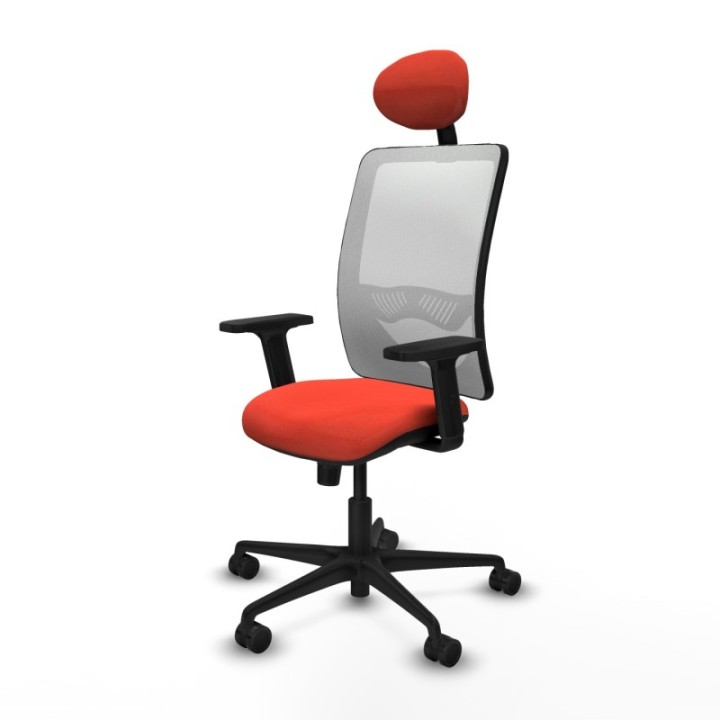 Zulema sincro malla blanca bali naranja oscuro brazos 2D base nailon cabecero fijo ruedas 65mm nailon