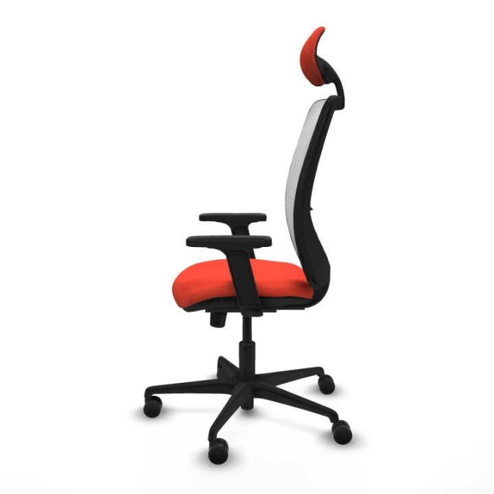 Zulema sincro malla blanca bali naranja oscuro brazos 2D base nailon cabecero fijo ruedas 65mm nailon