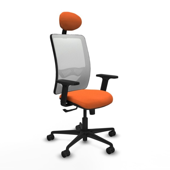 Zulema sincro malla blanca bali naranja brazos 2D base nailon cabecero fijo ruedas 65mm nailon