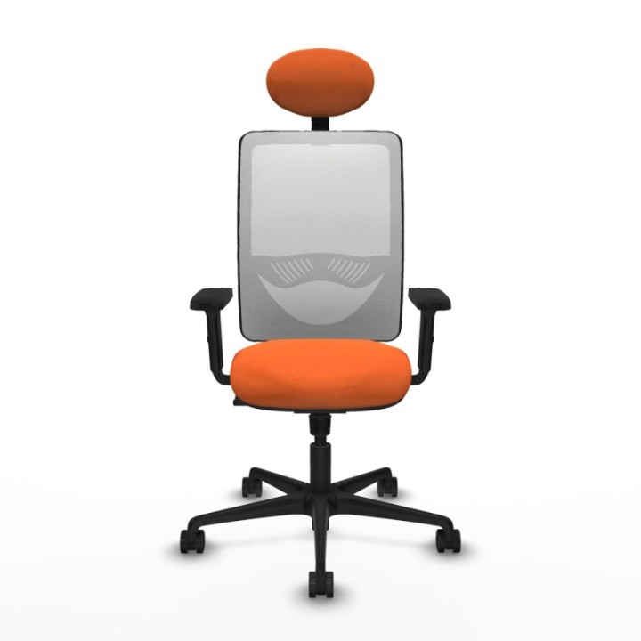 Zulema sincro malla blanca bali naranja brazos 2D base nailon cabecero fijo ruedas 65mm nailon