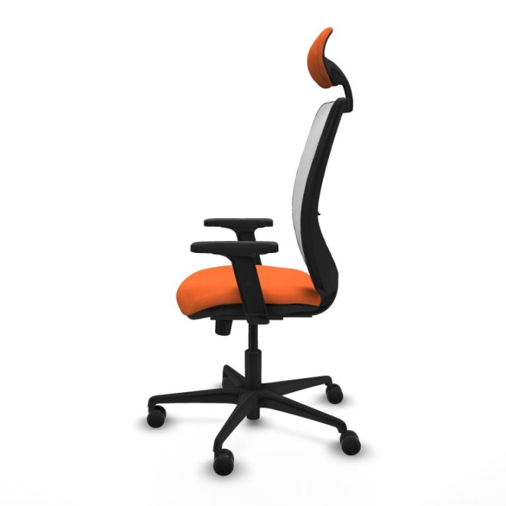 Zulema sincro malla blanca bali naranja brazos 2D base nailon cabecero fijo ruedas 65mm nailon