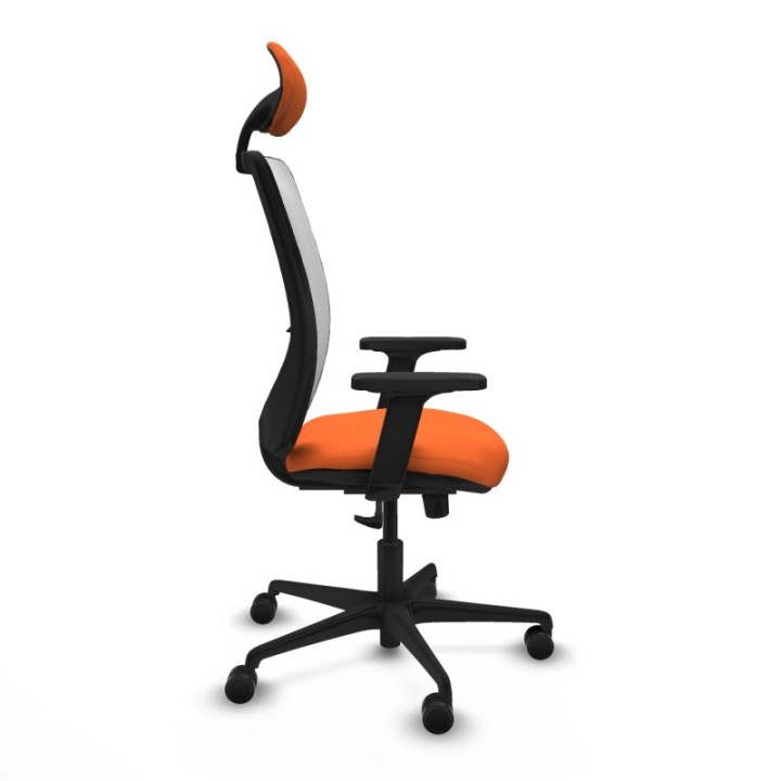 Zulema sincro malla blanca bali naranja brazos 2D base nailon cabecero fijo ruedas 65mm nailon