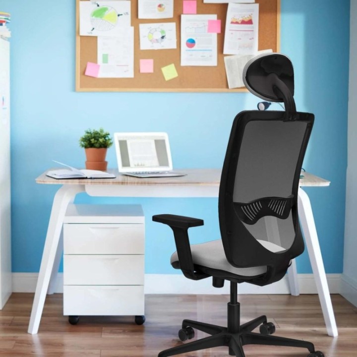 Zulema sincro malla blanca bali naranja brazos 2D base nailon cabecero fijo ruedas 65mm nailon