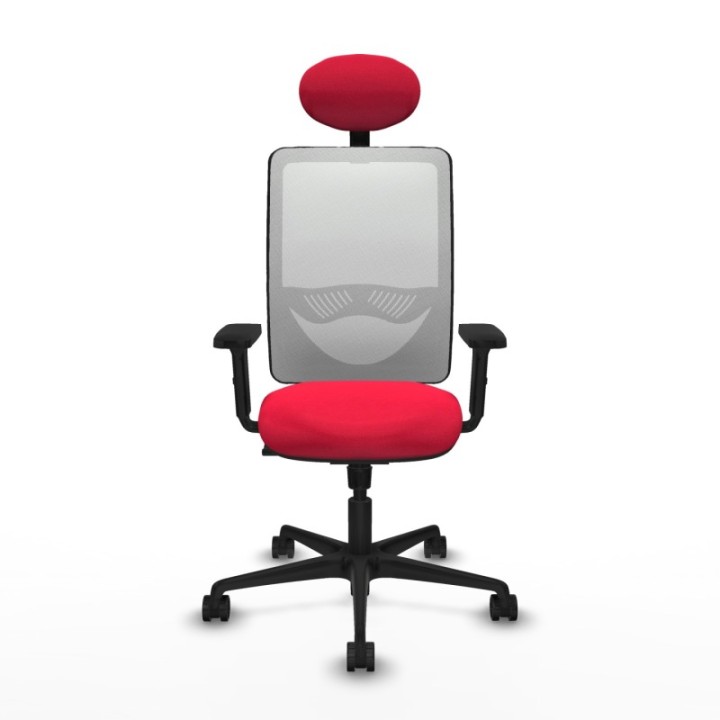 Zulema sincro malla blanca bali rojo brazos 2D base nailon cabecero fijo ruedas 65mm nailon