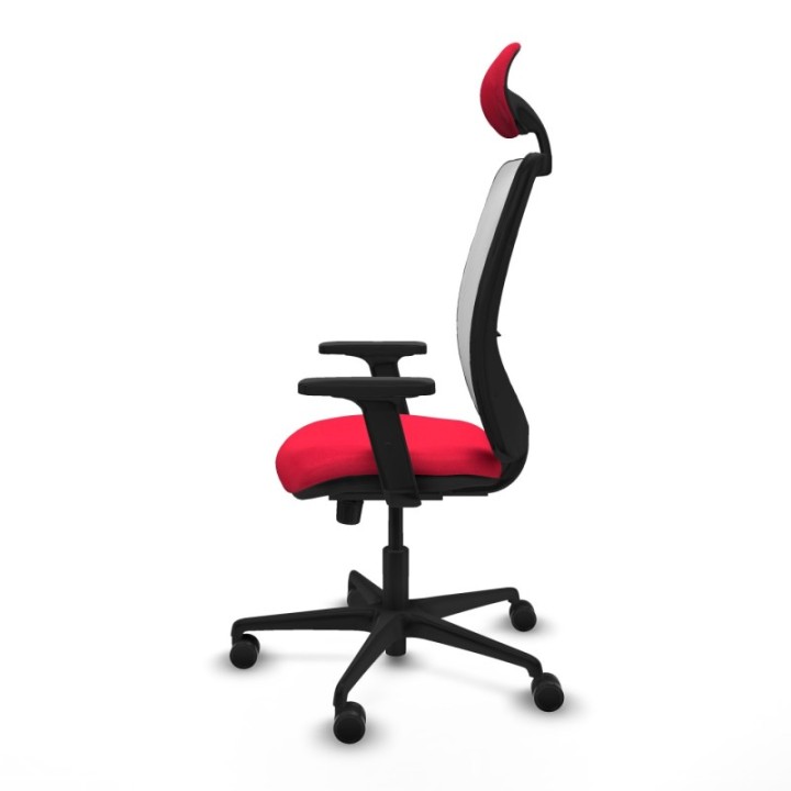 Zulema sincro malla blanca bali rojo brazos 2D base nailon cabecero fijo ruedas 65mm nailon