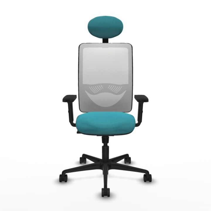 Zulema sincro malla blanca bali turquesa brazos 2D base nailon cabecero fijo ruedas 65mm nailon