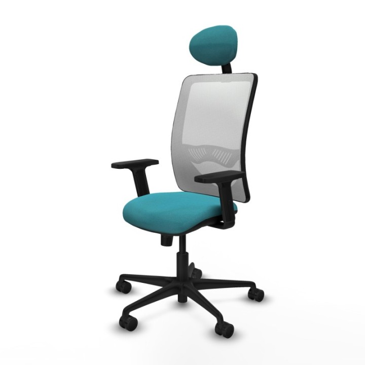 Zulema sincro malla blanca bali turquesa brazos 2D base nailon cabecero fijo ruedas 65mm nailon