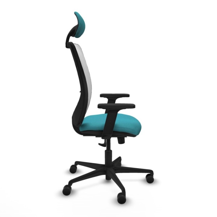 Zulema sincro malla blanca bali turquesa brazos 2D base nailon cabecero fijo ruedas 65mm nailon