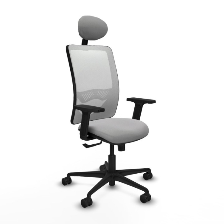 Zulema sincro malla blanca bali gris claro brazos 2D base nailon cabecero fijo ruedas 65mm nailon