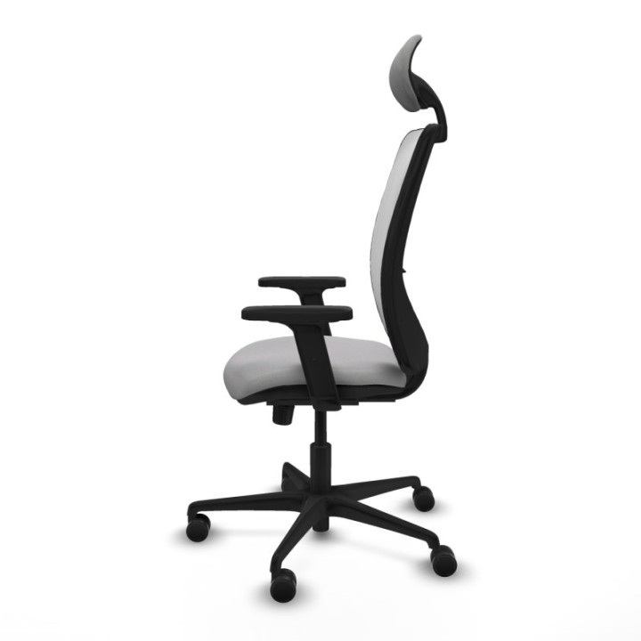 Zulema sincro malla blanca bali gris claro brazos 2D base nailon cabecero fijo ruedas 65mm nailon