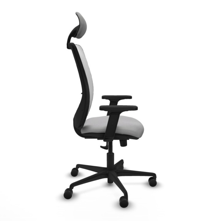 Zulema sincro malla blanca bali gris claro brazos 2D base nailon cabecero fijo ruedas 65mm nailon