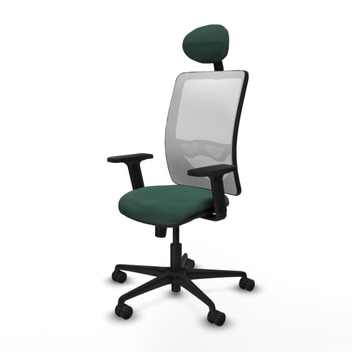 Zulema sincro malla blanca bali verde botella brazos 2D base nailon cabecero fijo ruedas 65mm nailon