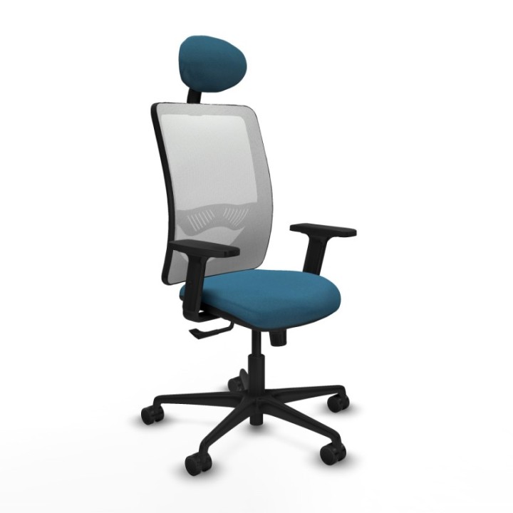 Zulema sincro malla blanca bali verde petroleo brazos 2D base nailon cabecero fijo ruedas 65mm nailon