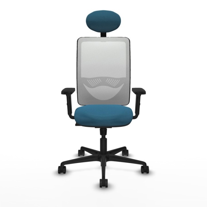 Zulema sincro malla blanca bali verde petroleo brazos 2D base nailon cabecero fijo ruedas 65mm nailon