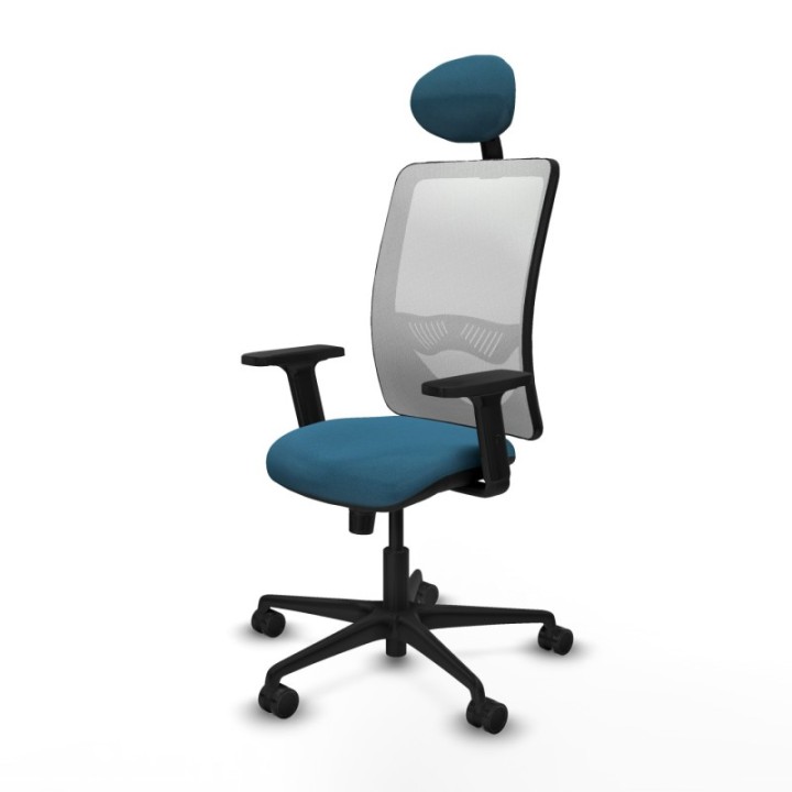 Zulema sincro malla blanca bali verde petroleo brazos 2D base nailon cabecero fijo ruedas 65mm nailon