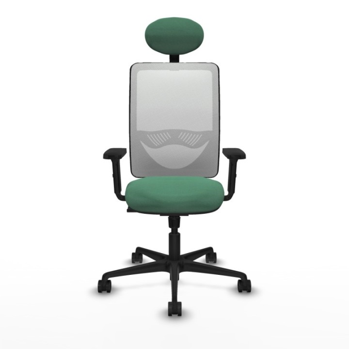 Zulema sincro malla blanca bali verde esmeralda brazos 2D base nailon cabecero fijo ruedas 65mm nailon